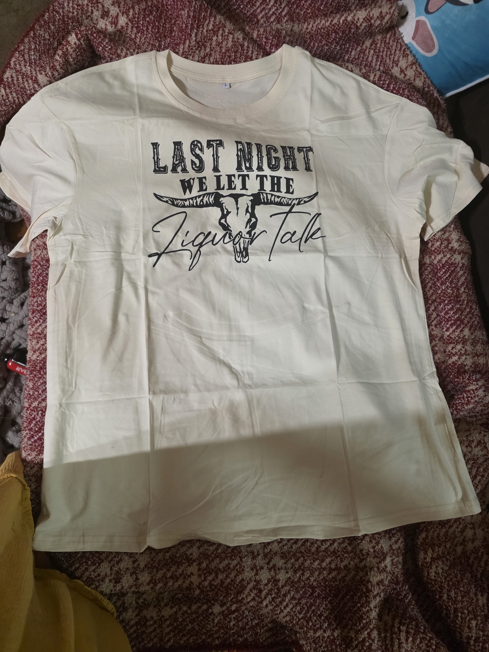 Cream Graphic Men’s T‑Shirt – "Last Night We Let The Liquor Talk"